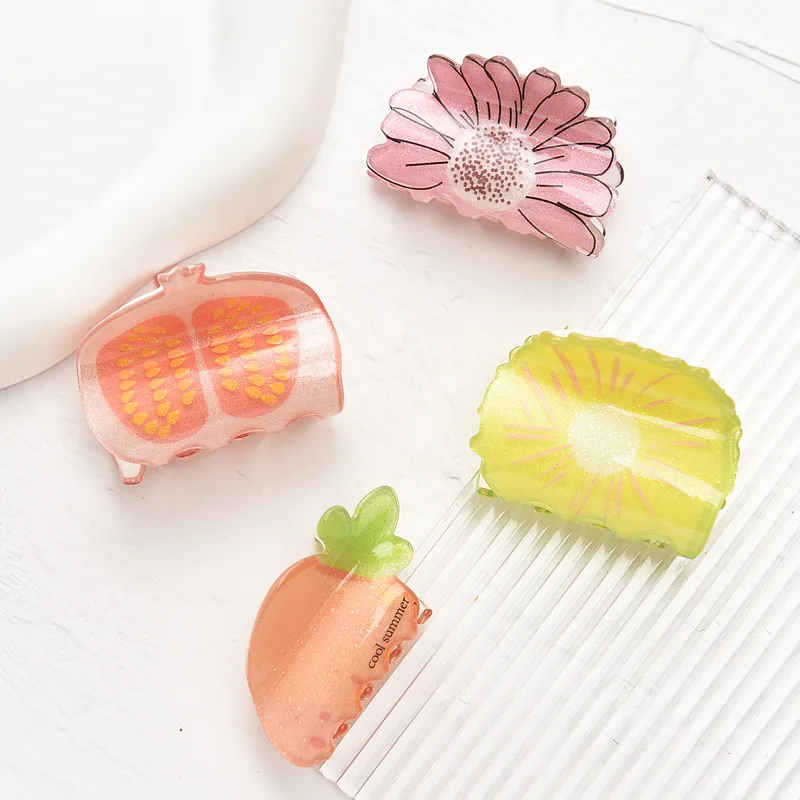 Korean Mini Size Acrylic Hair Claw Clip Cute Funny Fruit Rainbow Acid Acetate Hair Claw Clip For Kids Children