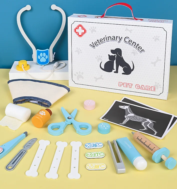 New Wooden Toys Pretend Play Doctor Kit Toys Early Educational Wooden Toys  Doctor Pretend Play Kit for pets