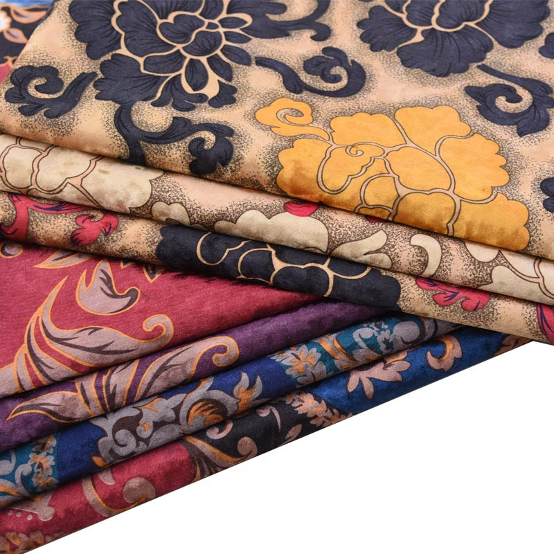 
Hot Sale Printed Flower Polyester/Spandex Super Soft Sofa Velvet Fabric 