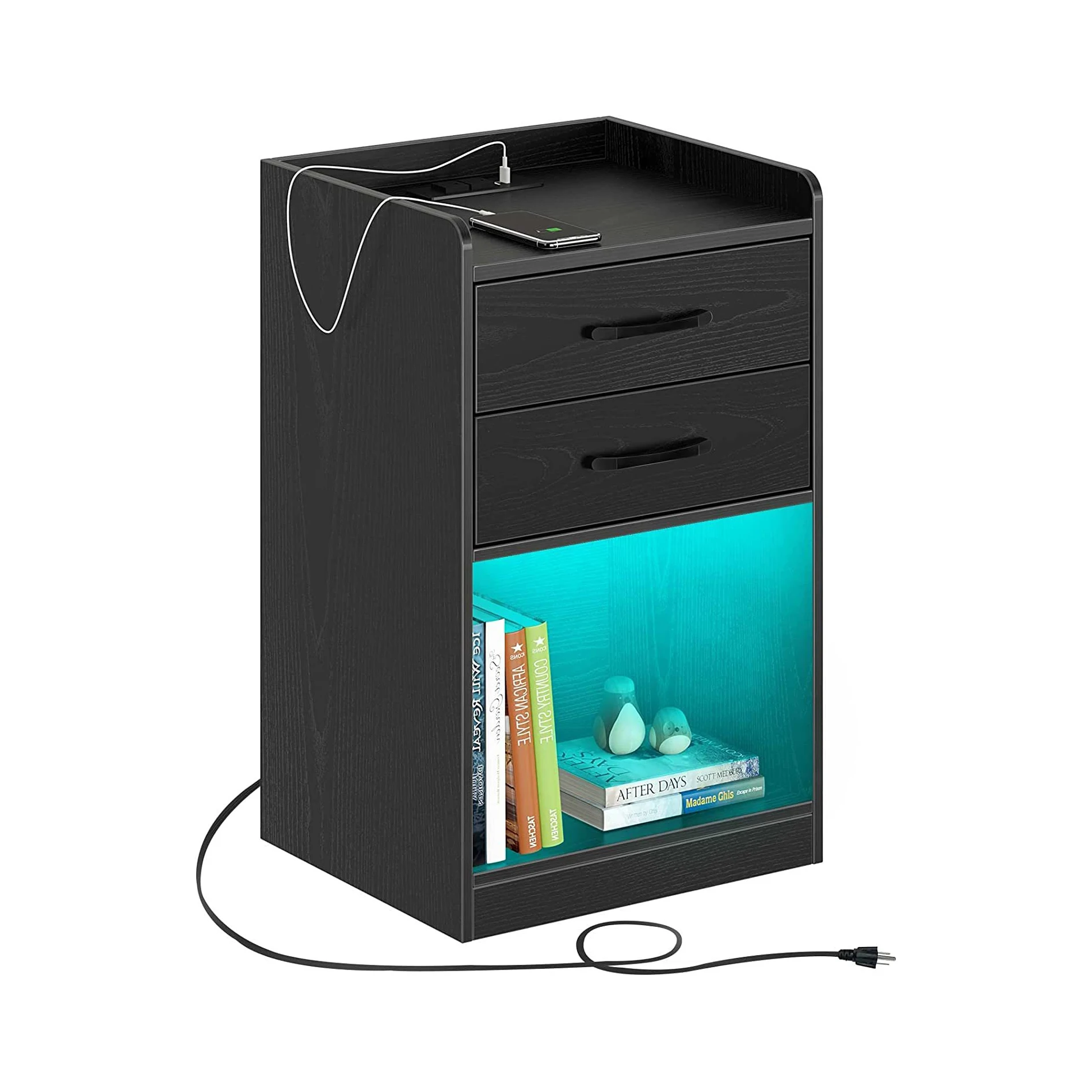 Modern luxury Bedroom furniture Smart bedside table Charging multi-function Storage solid wood bedside table