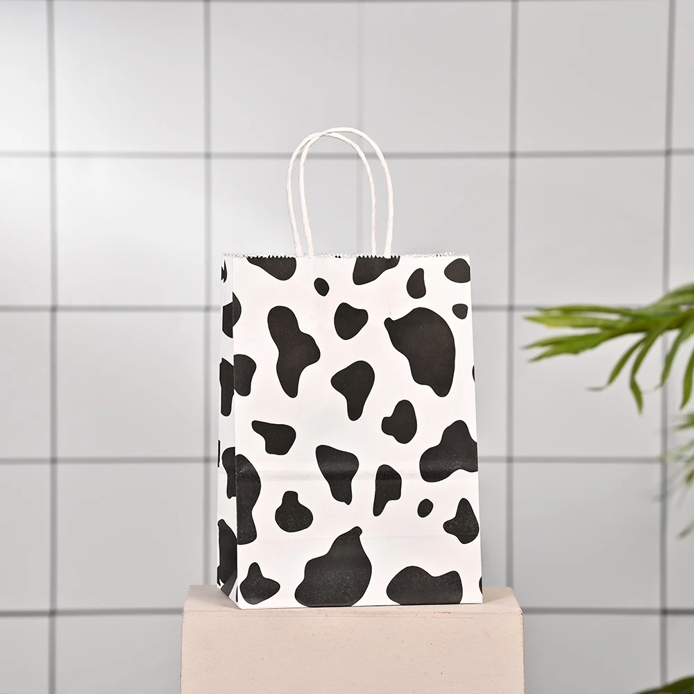 STOCK 21*15*8cm Birthday Party Kraft Paper Bags Printing Party Decoration Animal cow Gift Bags Kids Tote Bag