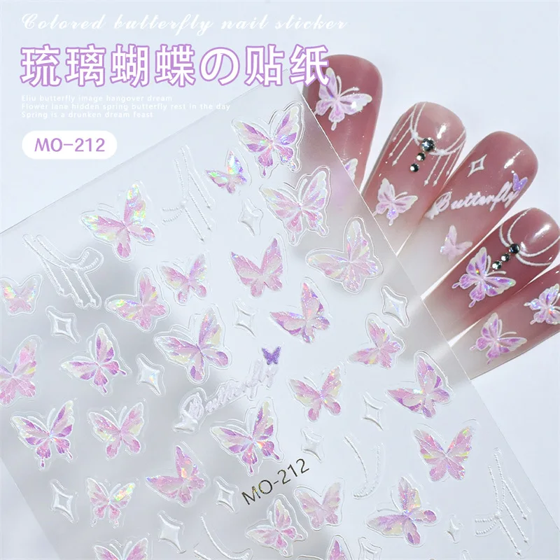 3 styles Butterfly Letters Nail Stickers 3D Self Adhesive Waterproof DIY Pink Blue Purple Glitter Butterfly Nails Decoration