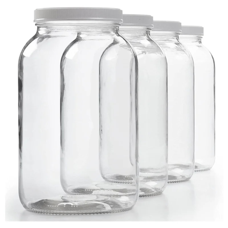 Transparent Empty Round Glass Storage Jars 1 Gallon 4 L Wide Mouth Cold Pressed Kombucha Tea Container