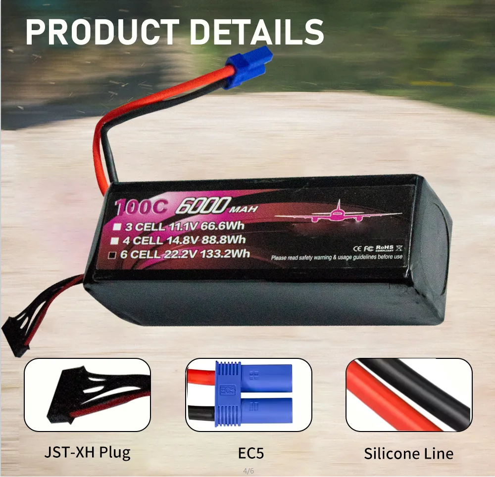 High quality low price powerful LYW 6000mAh 100C 14.8V FPV drone battery lithium polymer battery