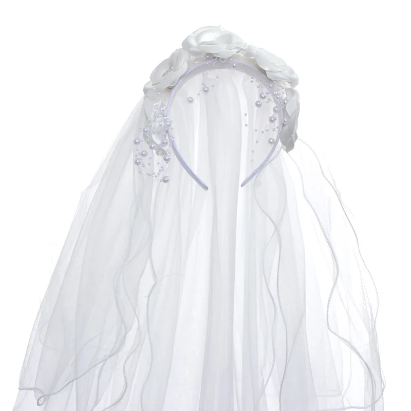 Beautiful Fashion Flower Appliquer Wedding Hair Accessories White Hairband Pearl Bridal Hair Veil