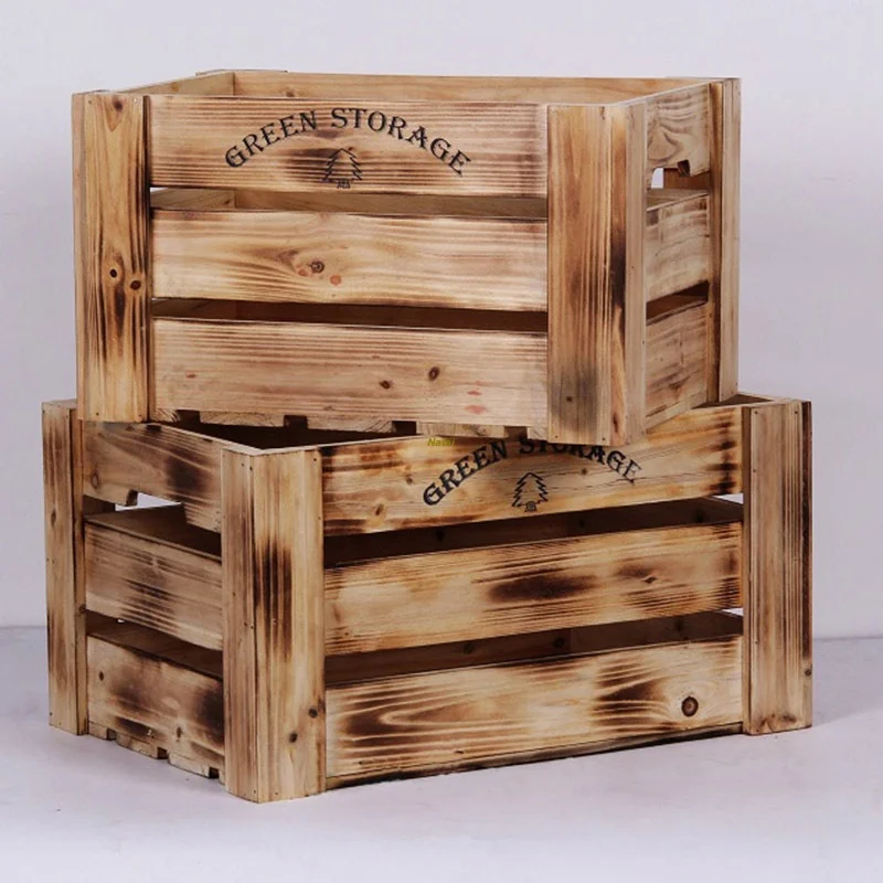 
Wholesale packing gift craft wooden Product storage vegetable fruit shipping crate box bins baskets with hand 