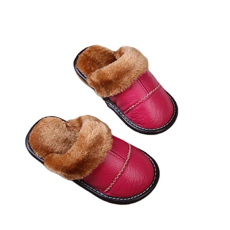 
Children winter indoor cotton slippers non-slip wear home leather slippers 