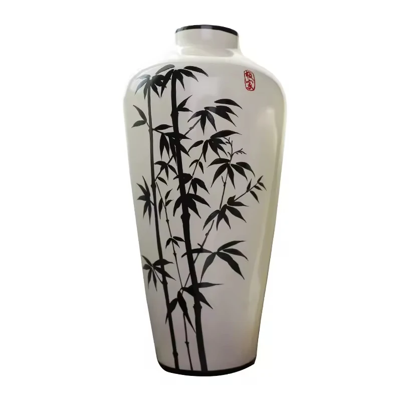 Hand painting blue bamboo pattern chinese classic ceramic home office hotel decoration porcelain vase