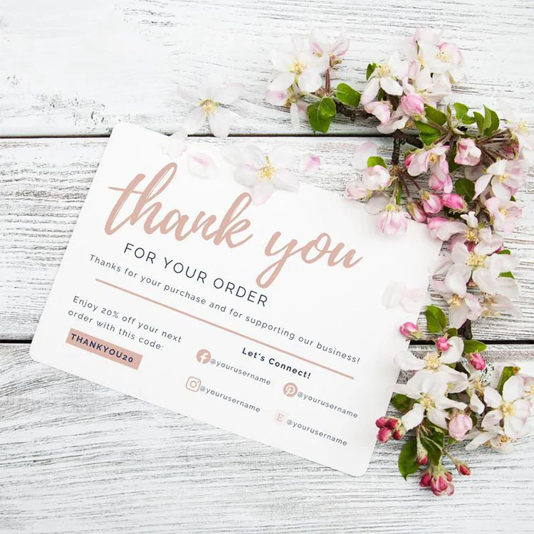 Editable Pantone Print White Cardboard Gift Thank You Cards For Small Business