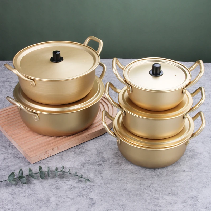 Factory Aluminum Kitchen Gold Instant Noodle Pot Home Cooking Pan Ramen Soup Pot