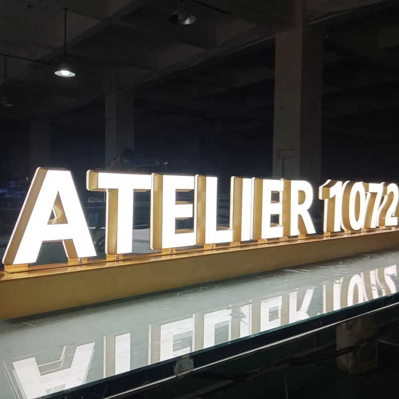 Kexian Custom Company Reception Desk Signage LED Mini Acrylic Letter Sign Table Top Led Sign Luminous Sign with Base