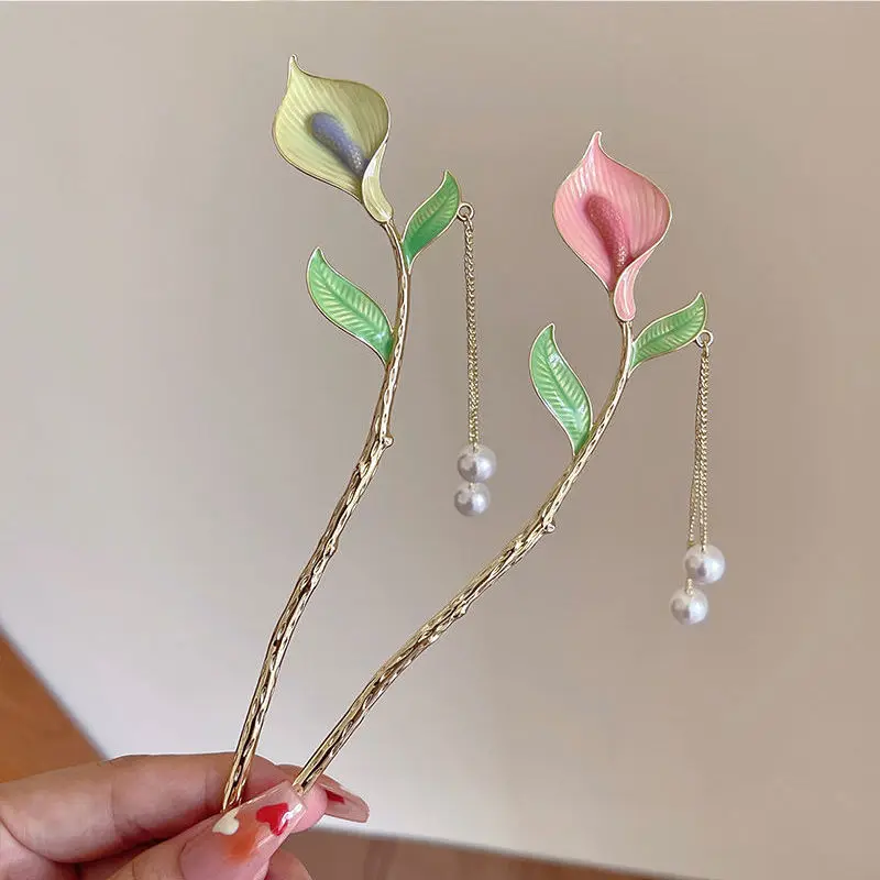 RARA 2022 Hot Sale New Hair Accessories Women Elegant Calla Hair Fork with Tassels Metal Hair Stick Beautiful Hairpins for Girls