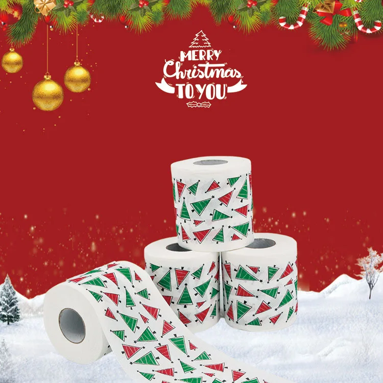 QINGSHE Factory Custom Christmas Paper Tower Bathroom Paper 2 Ply Printed Virgin Wood Pulp Santa Funny Printing Toilet Paper
