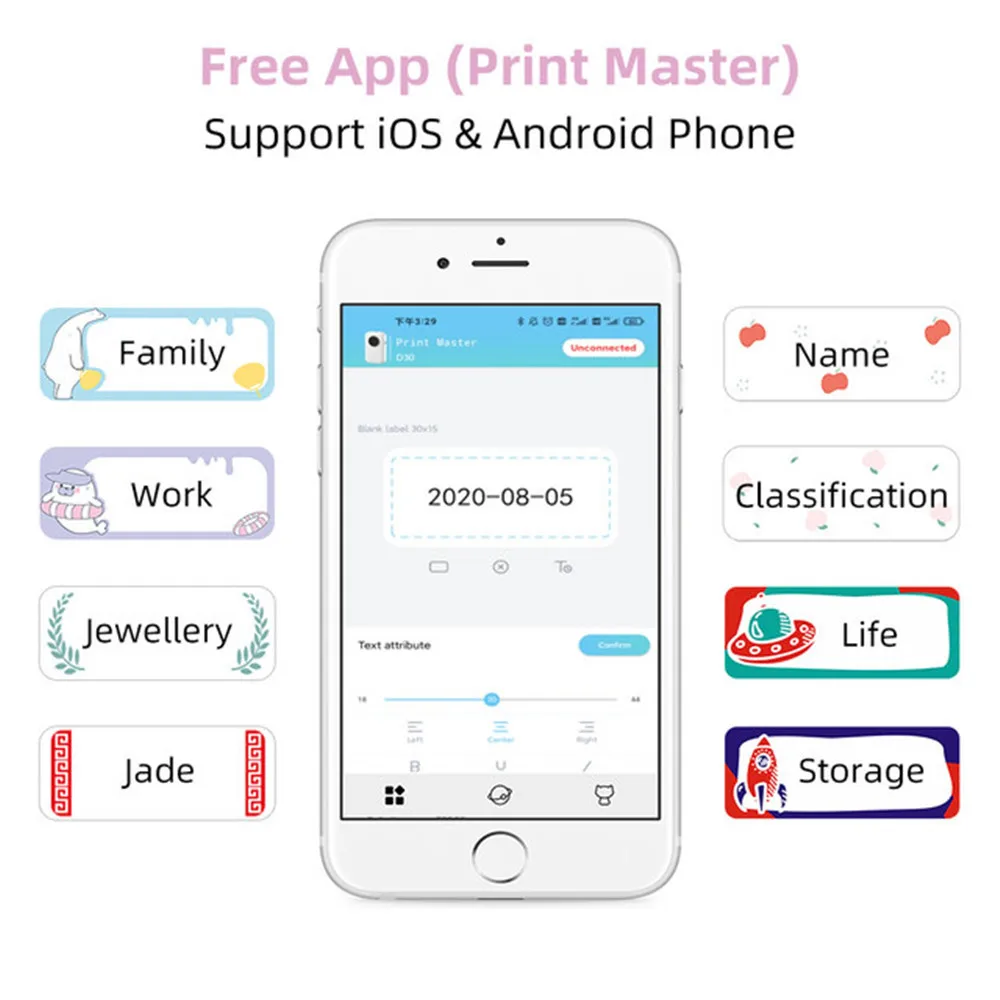 Hight Quality Mini Handheld Printer Label Receipt Portable Printer Android IOS APP