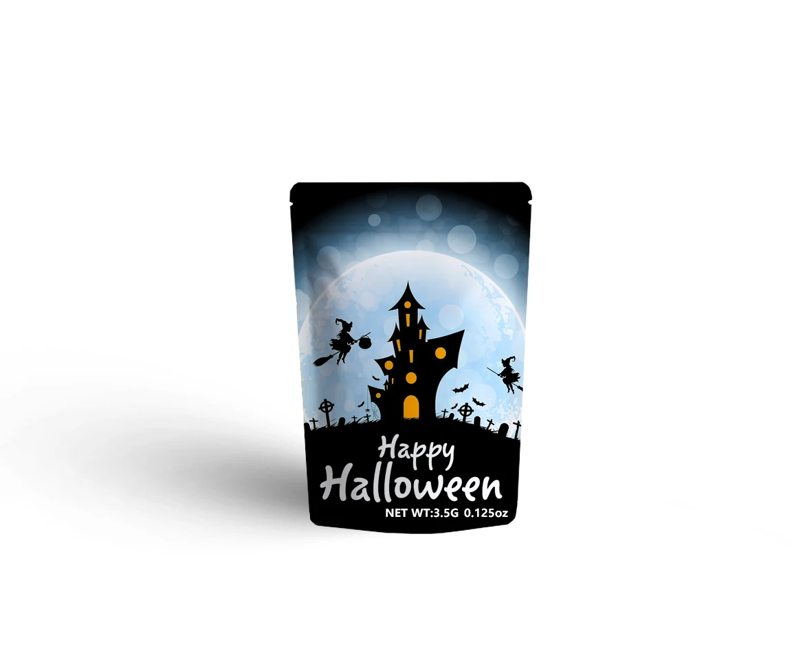 Wholesale Halloween Cartoon Sweet Candy Bags All Saints Halloween Pumpkin Plastic Zip Lock Custom Composite Bag For Food