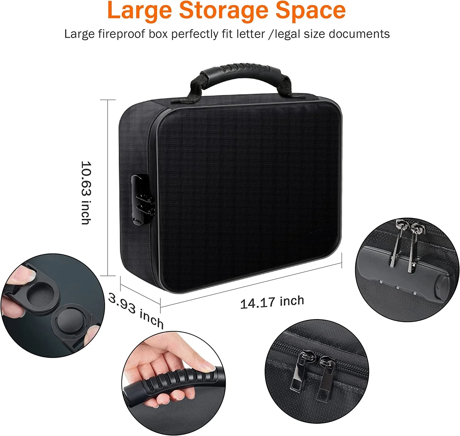 Large Office & Home Storage Box with Safety Zipper Closure Waterproof and Fireproof Nylon File Bag with Lock Case Type