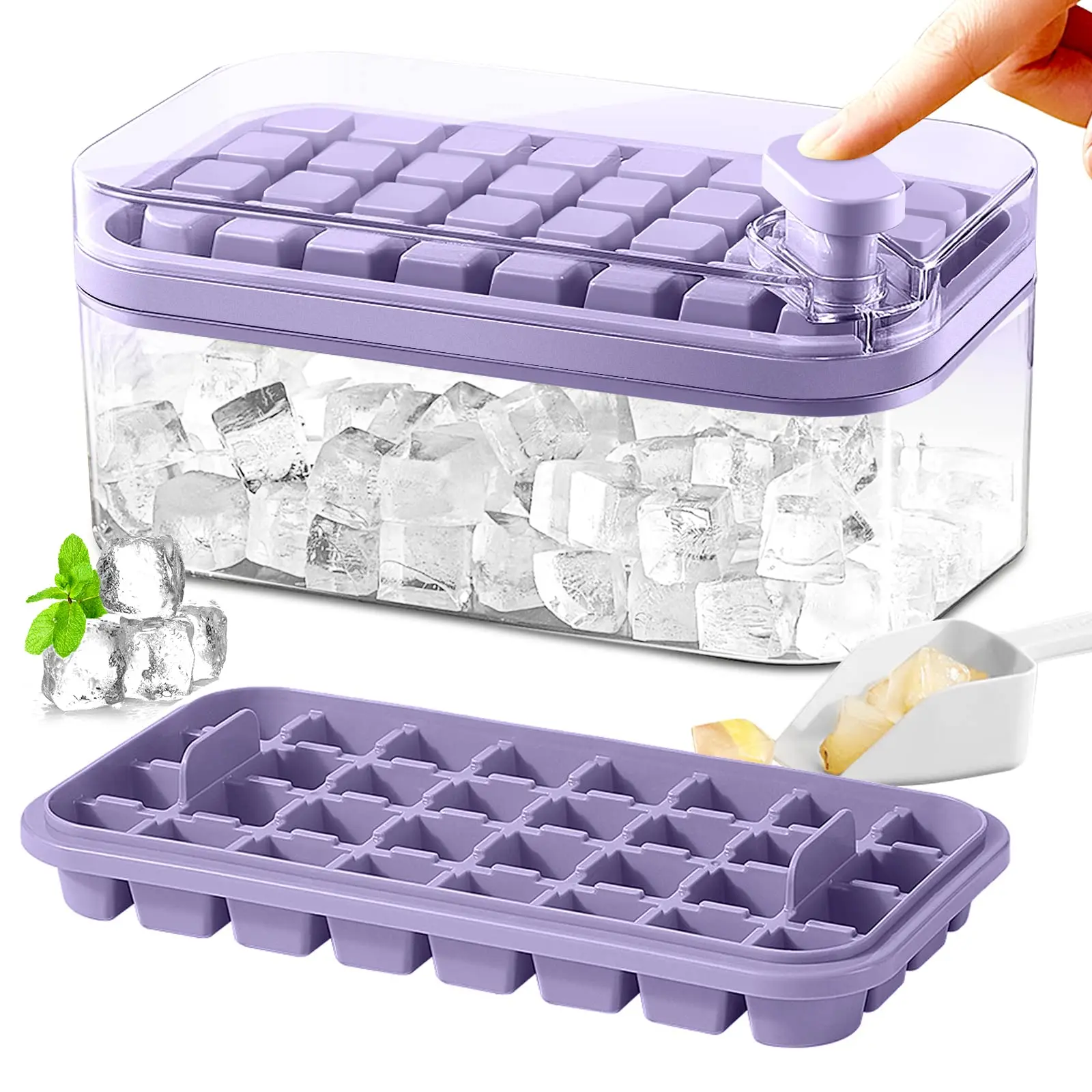 64 Pcs Summer 2 Pack Freezer Ice Cube Bin Bucket Trays and Ice Cube Storage Container Set With Scoop