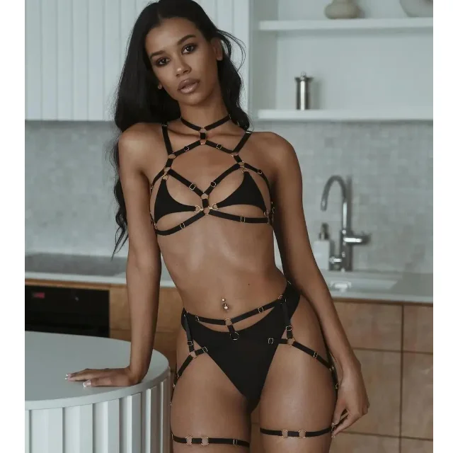 Sensual Lingerie Cut Out Halter Bra Sissy Bilizna Set Fantasy Bandage Bilizna Set Naked Baby Dolls Erotic Suit