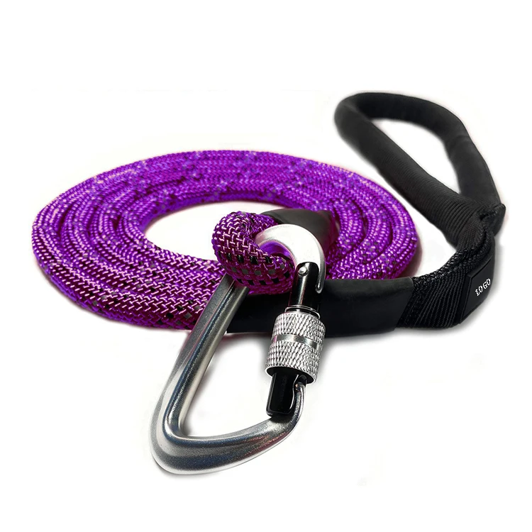 Durable Reflective Nylon Pet Lead Handle Padded Dog Rope Leash with Locking Carabiner