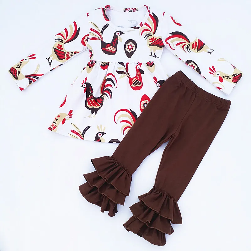 Toddler clothing for Thanksgiving Day winter baby clothes high quality clothing Turkey printed ruffle dress sets for holiday