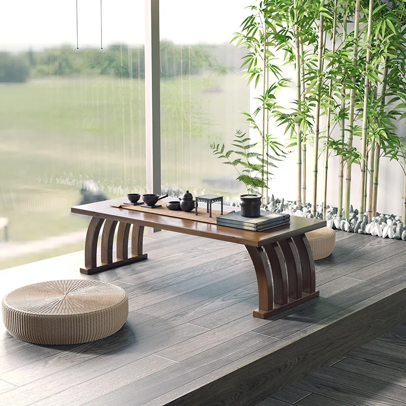 Custom  Japanese Tea Table Tatami Table  arc-shaped  Bamboo Bay Window  Coffee Table