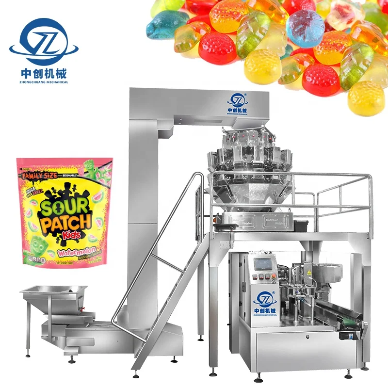Предварительно изготовленные пакеты на молнии упаковка в гранулы Дой пак мешки фрукты конфеты мягкие сладкие жевательные конфеты упаковочная машина