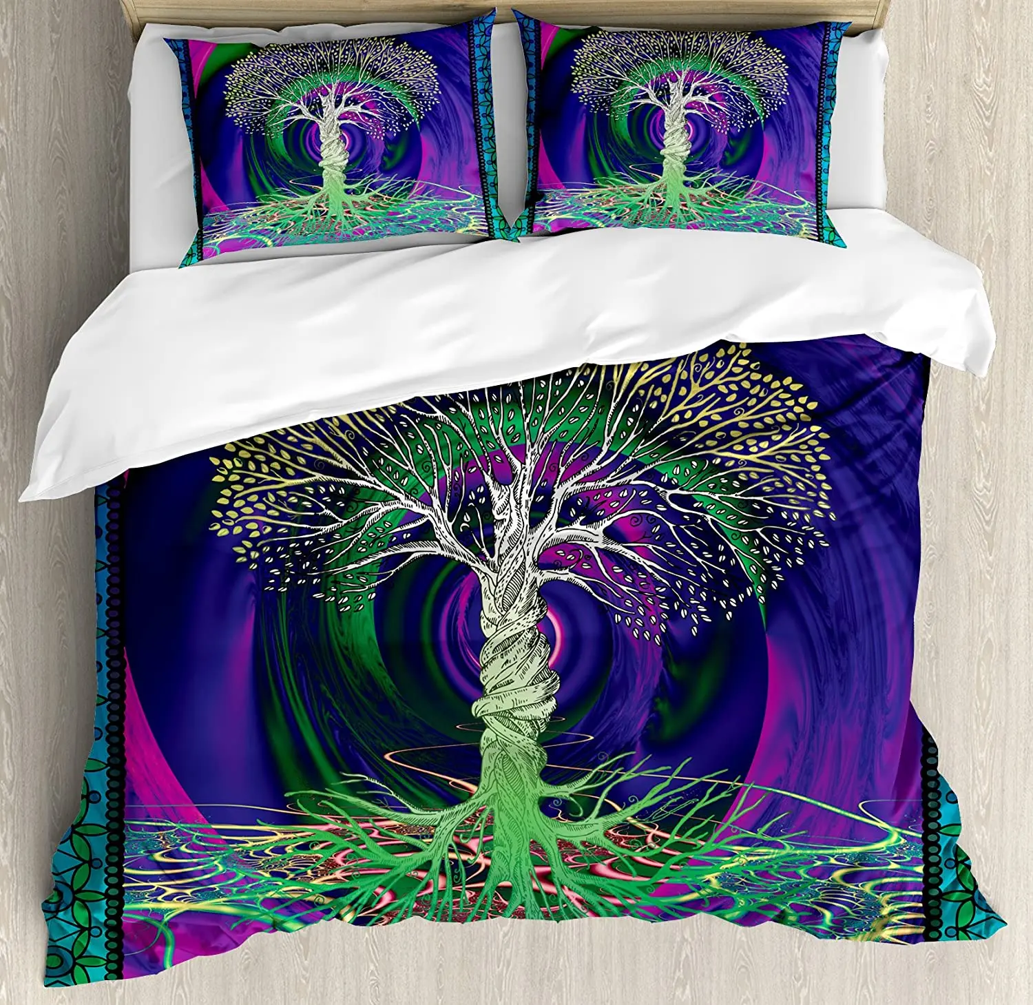 Spring Tree of Life Woods with Blooming Flower and Butterfly Flying Romance Nature Duvet Cover Set Bedding Set