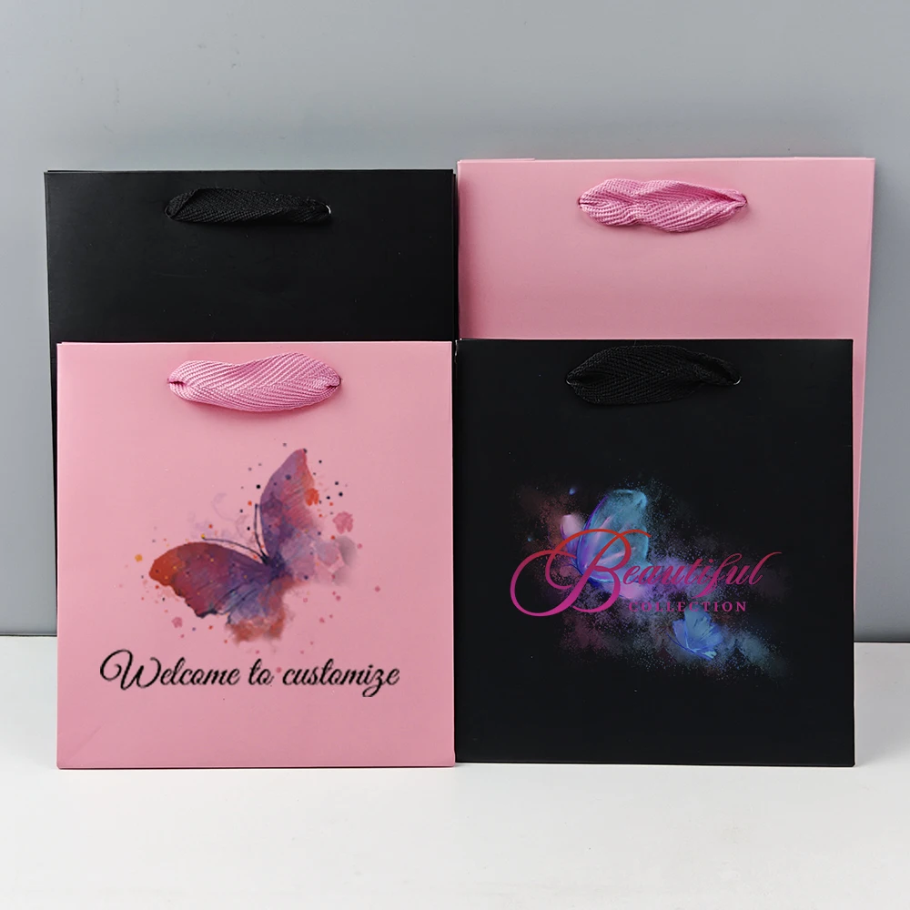 wholesale private logo printed kraft paper handbag for cosmetics private label gift bag packaging empty hand bags