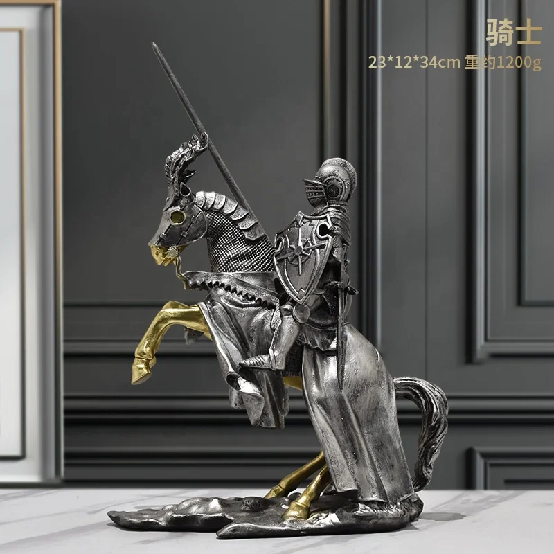 Roman medieval warrior armor heroic knight figures decoration European kamen rider horse art statue