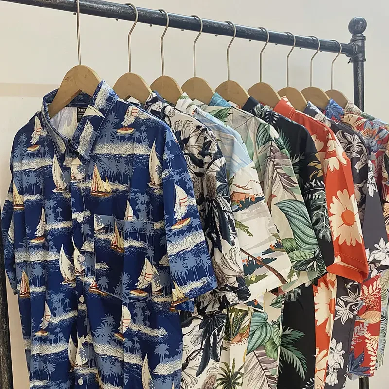 Custom  rayon sublimation hawaiian tribal  floral men T shirt