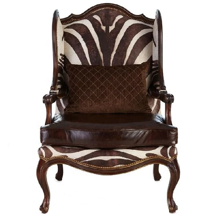 French wooden zebra cowhide genuine leather lounge single armchair accent living room chairs