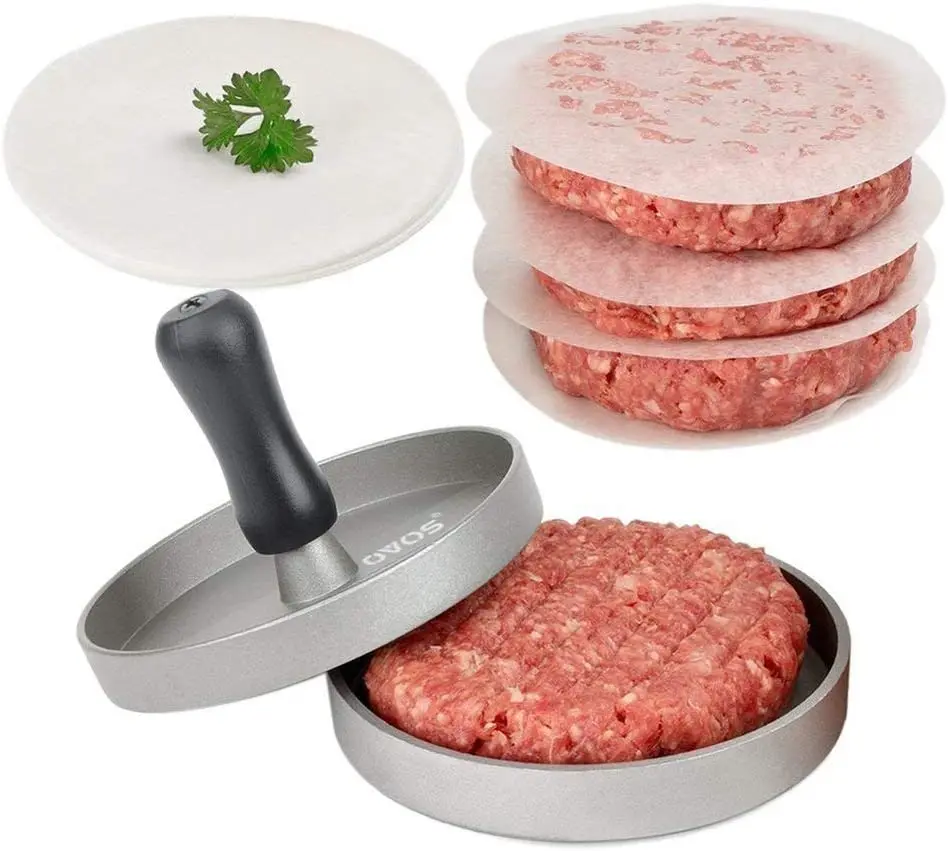 Aluminium Burger Press  100 Pcs Wax Papers Non-Stick Hamburger Press Patty Maker Mold