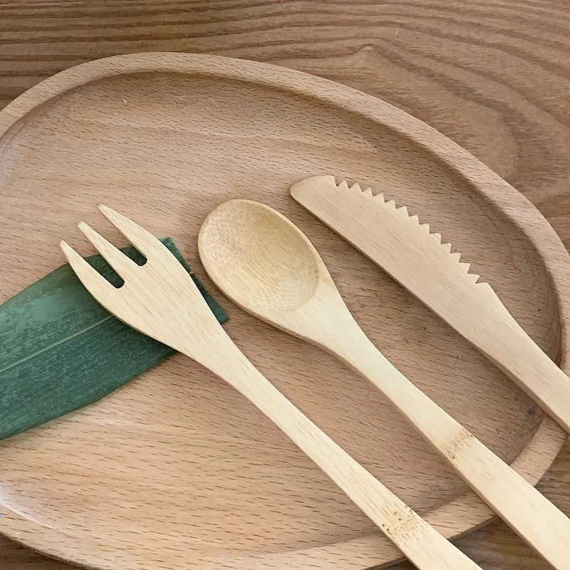 Wholesale Portable Eco Reusable Bamboo Cutlery Set Wood Knife Fork Spoon for Travel Camping