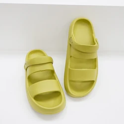 Hot Selling Outdoor Double Strap Thick Bottom Flat Sandals Light Weight Pure Color Indoor Eva Slides For Women