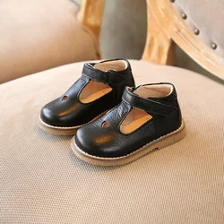Spring 2021 Baby Toddler Girls Vintage T-Strap Flats Little Kids Genuine Leather Mary Jane Children Pink White Black Dress Shoes