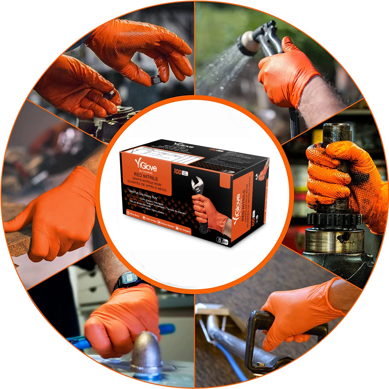 9 Mil Orange Rubber Heavy Duty Duti Oil Resistant Industri Disposable Mechan Nitrile Diamond Gloves With Textured Grip Glove