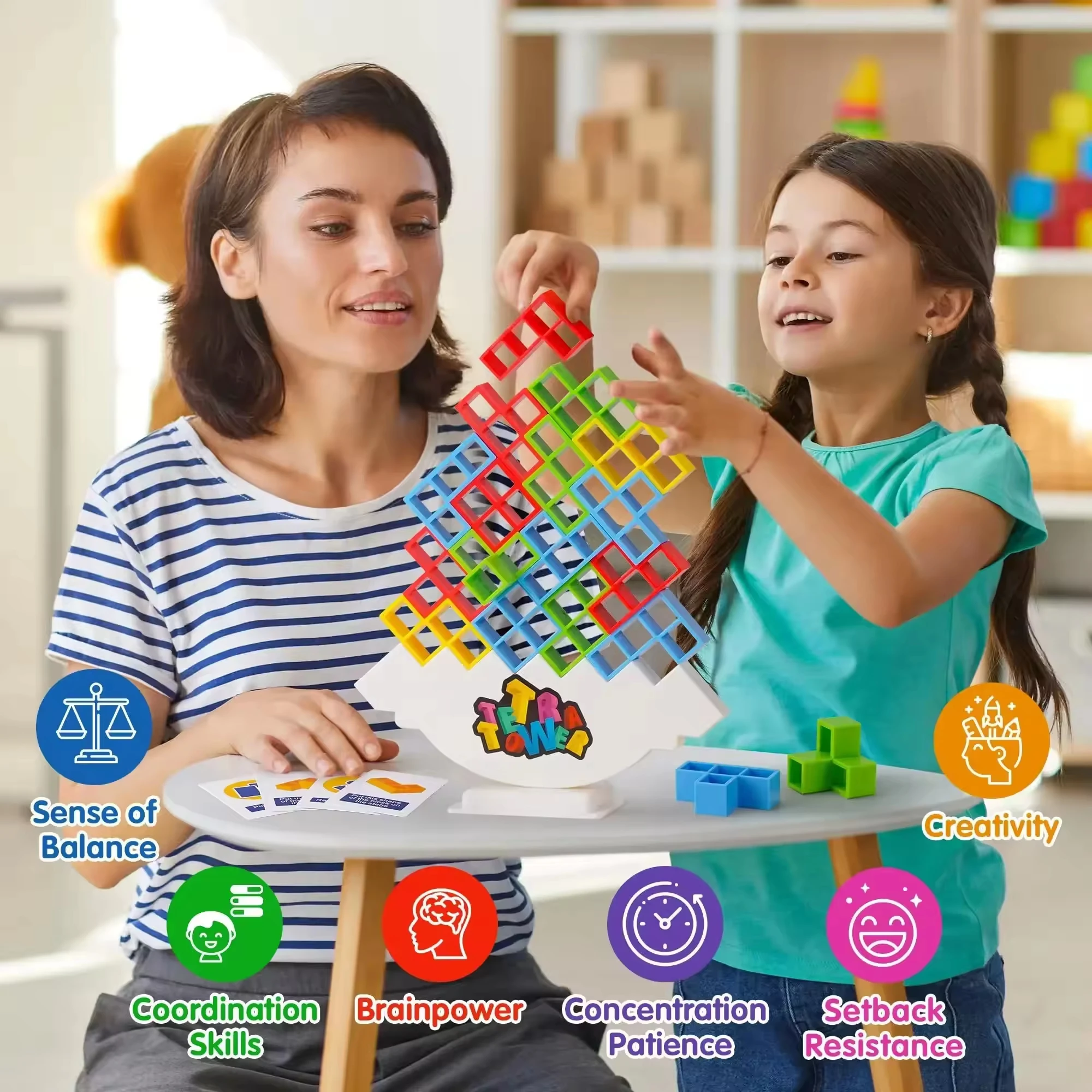 TetraTower Game Stacking Blocks Stack Building Blocks Balance Puzzle Board Assembly Bricks Educational Toys for kids