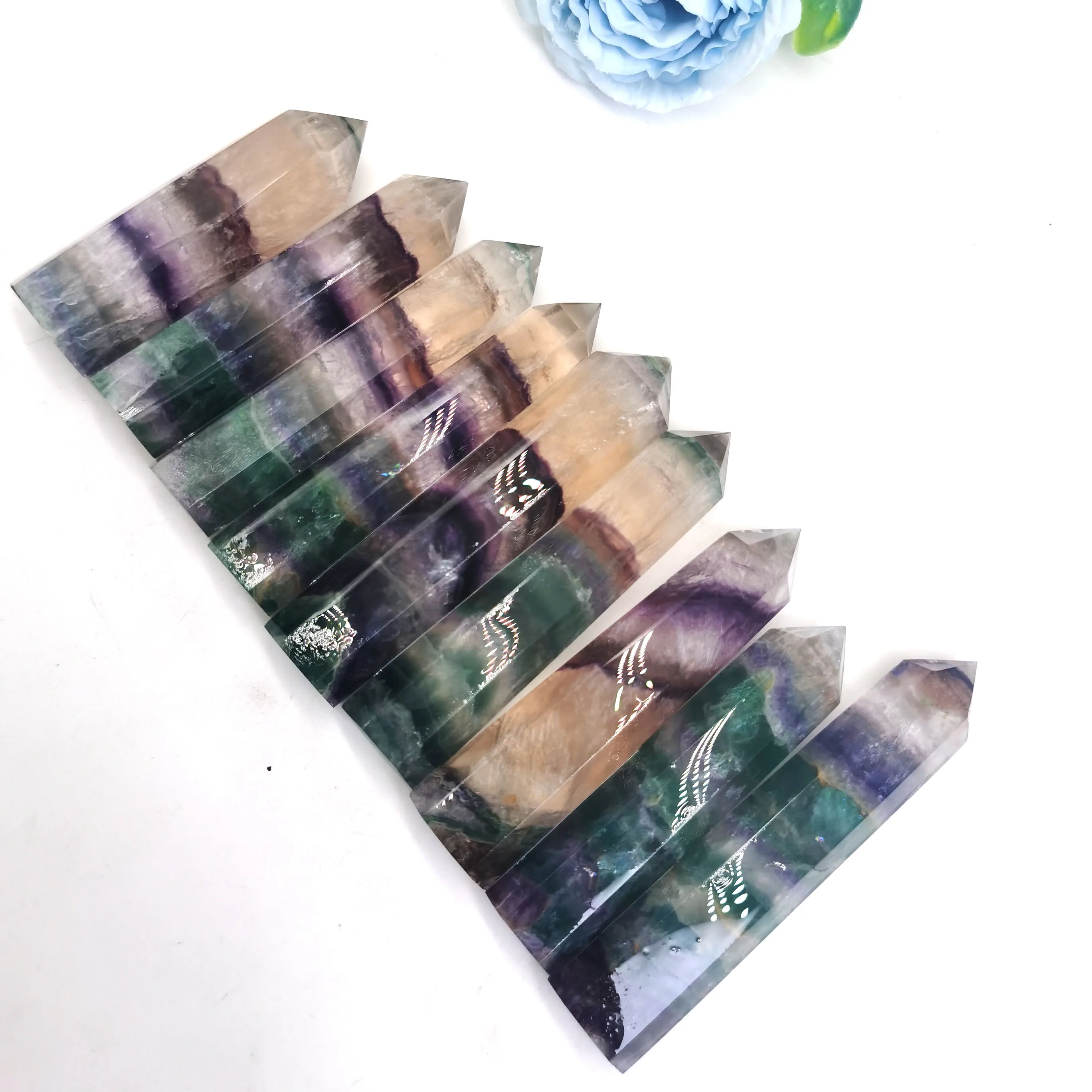 Wholesale Bulk Natural Gemstone Colorful Fluorite Tower Crystals Healing Stones Crystal Wand Point