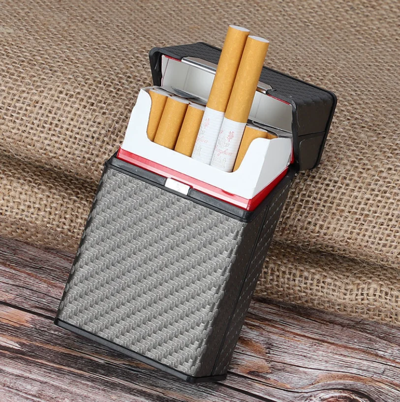 Cigarette Case Fashion Pattern 20pcs Capacity Alloy Portable Leather Cigarette Storage Case Wholesale men Plastic Cigarette Box