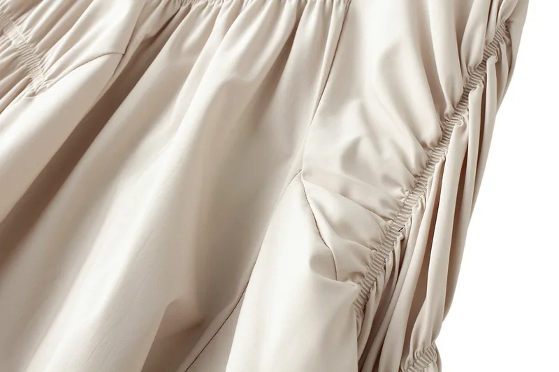 Solid High Waist Asymmetrical Split Shirred Maxi Skirt