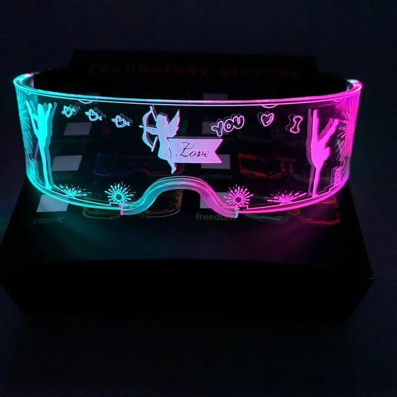 2024 Hot selling Glasses For Men LED Glowing Cyberpunk Eyewear Future of Fashion LED Rainbow Flashing Glasses Light up Dance Holiday