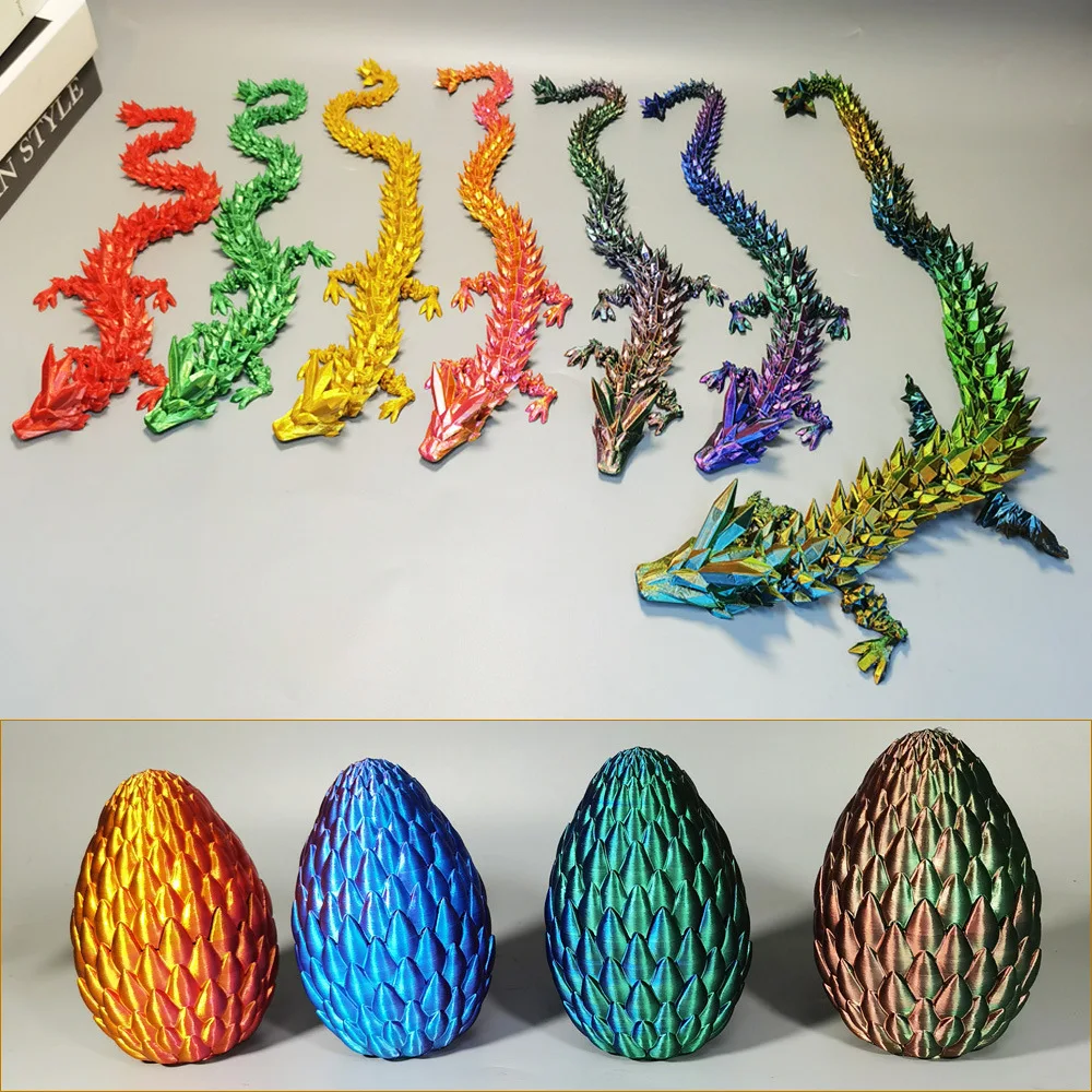 42cm Long Multi-color Articulated Dragon 3D Printed Crystal Egg Fidget Toy for Kid Creative Ornaments