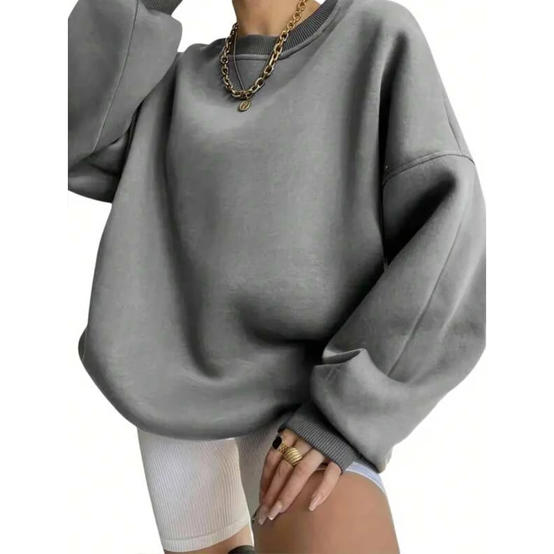 2024 Fall women clothes custom logo organic cotton sweatshirts for women pullover crewneck french terry grey sweatshirt