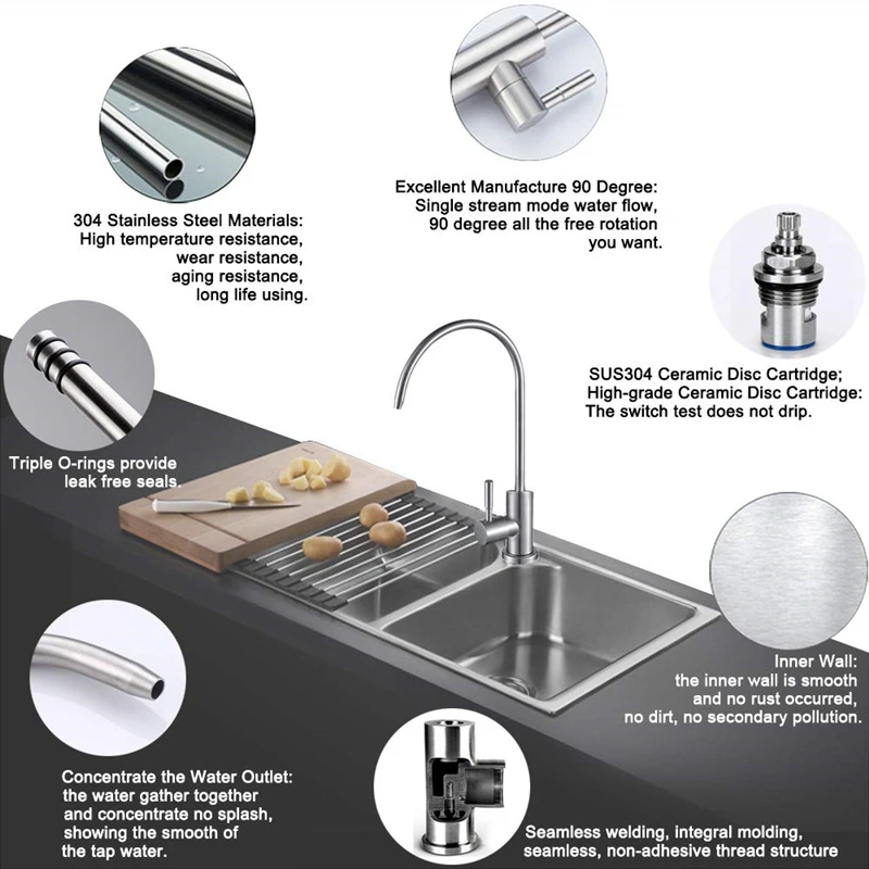 100% Lead-Free Drinking Water Faucet Stainless Steel 304 Matte Black Kitchen Water Filter Faucet