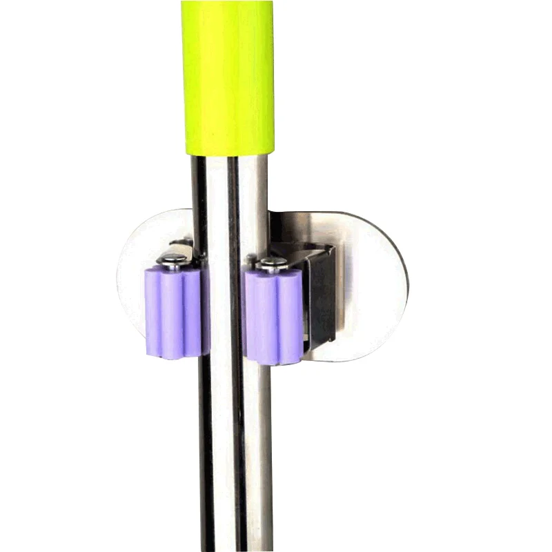 Free sample New design wall mounted stainless steel kitchen organizer mop broom holder