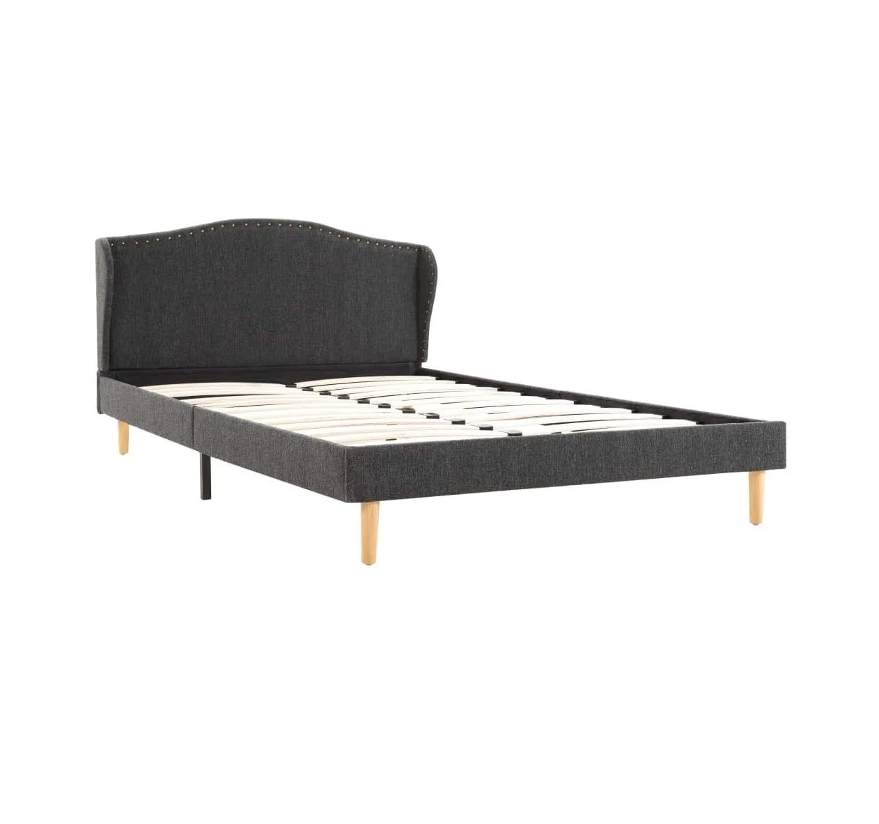 Gray Mole Cloth Bed Frame 208 x 125 x 82.5 cm / 200 x 120 cm Fabric Bed Frame Basic Bed Base Wood slats