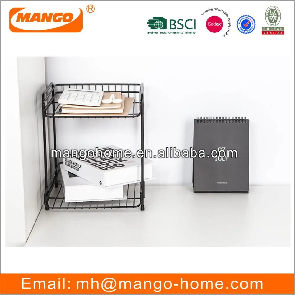 2-Layer Modern Metal Wire Storage Rack Steel Spice and File Organizer for Home for Cabinet Magazine and File Holder in Kitchen