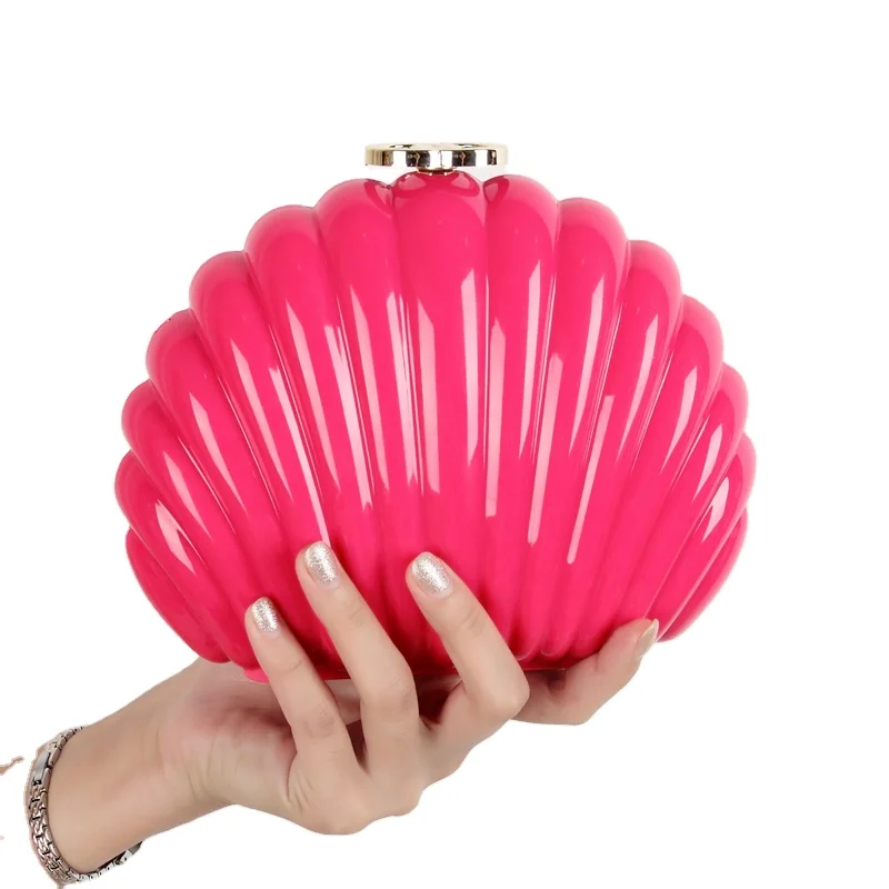 Fashion unique scallop fan shell shape jelly acrylic clutch bag women wedding dress bags handbags