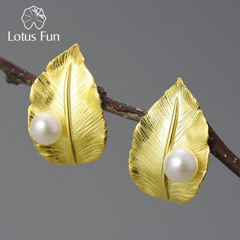 Vintage Natural Freshwater Pearl 18K Gold Plated  925 Sterling Silver  Leaf  Handmade Shape Earrings For Women Engagement