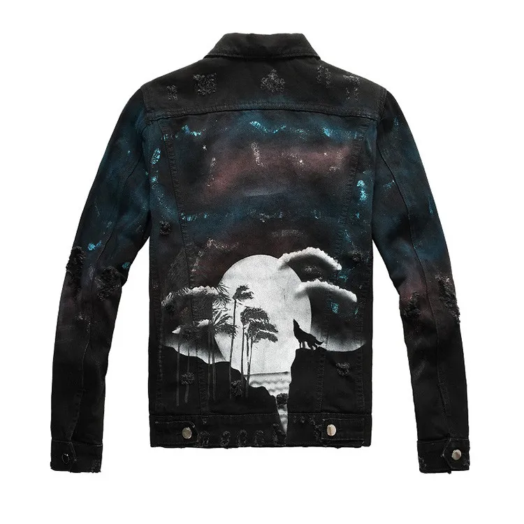 Rts For Dropshipping 426 Rhinestone Hand Painting Vintage Ripped Men Distressed Jacket Splatter Jackets Splash Jacket For Men